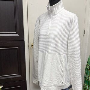 adidas White Textured Quarter-Zip Pullover Golf or Tennis